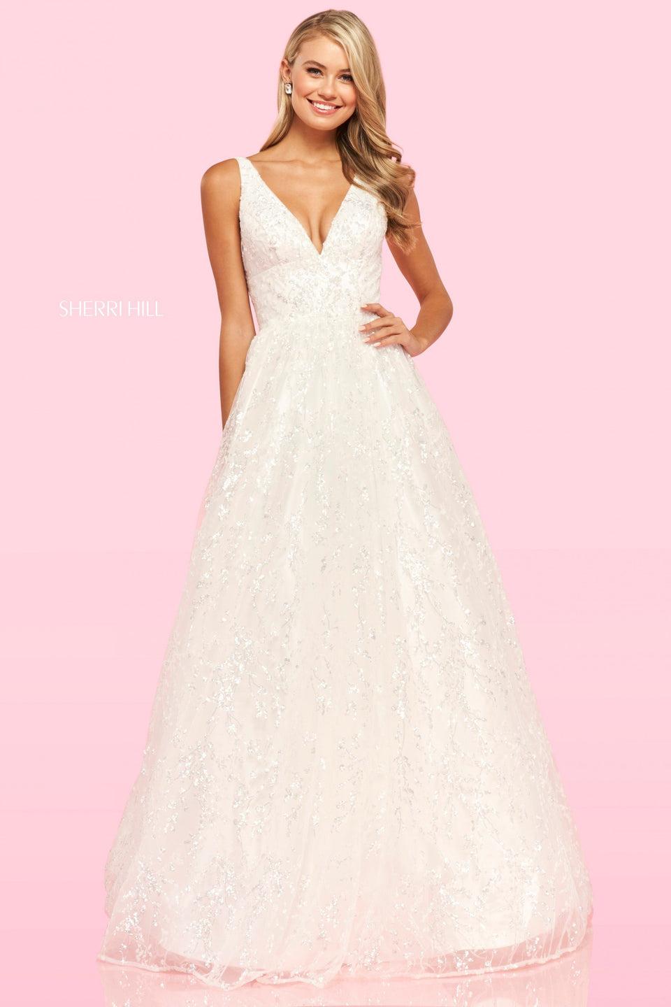 sherri hill Sequin lace ball gown with modified deep sweetheart neckline