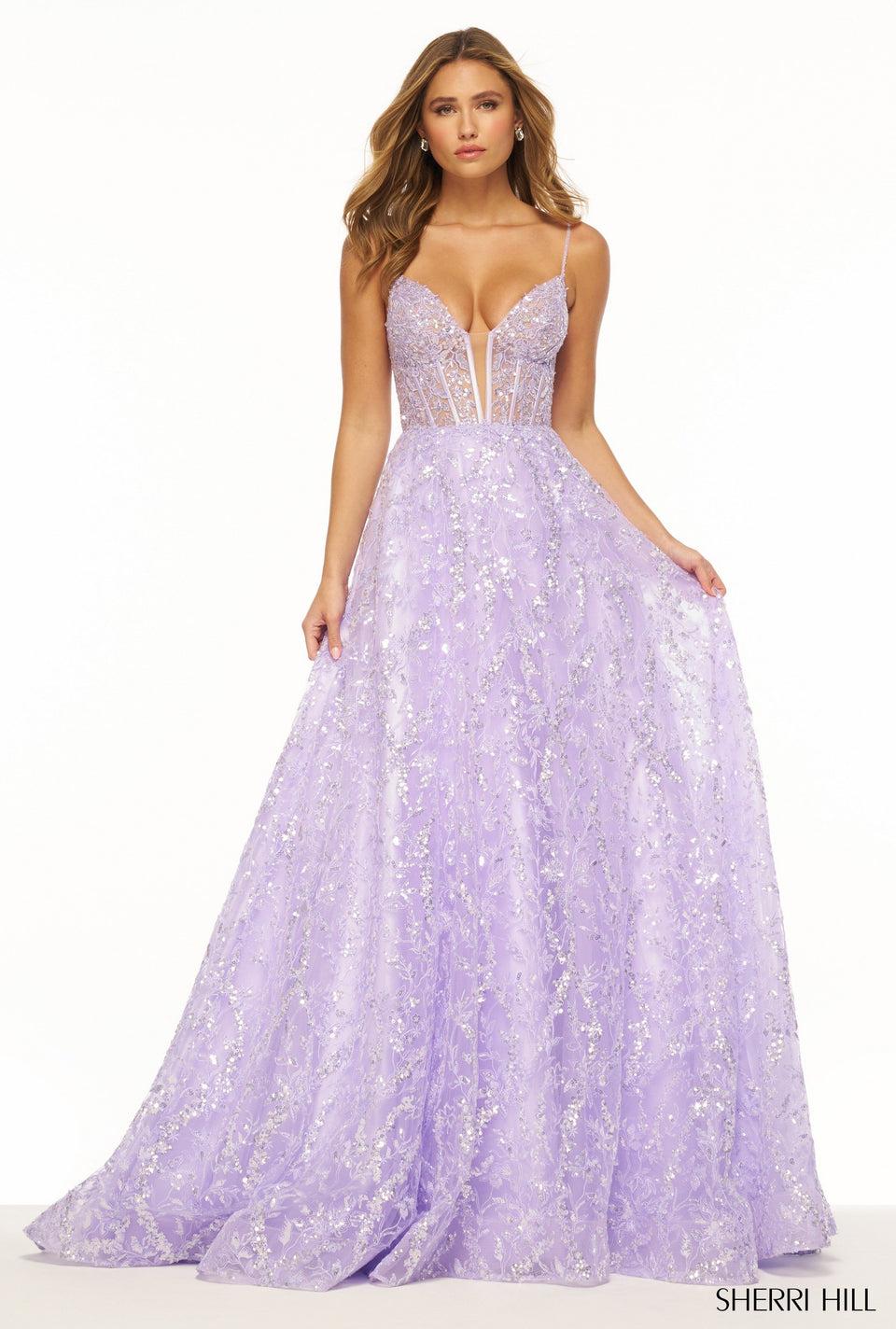 sherri hill Sequin lace ballgown with corset bodice