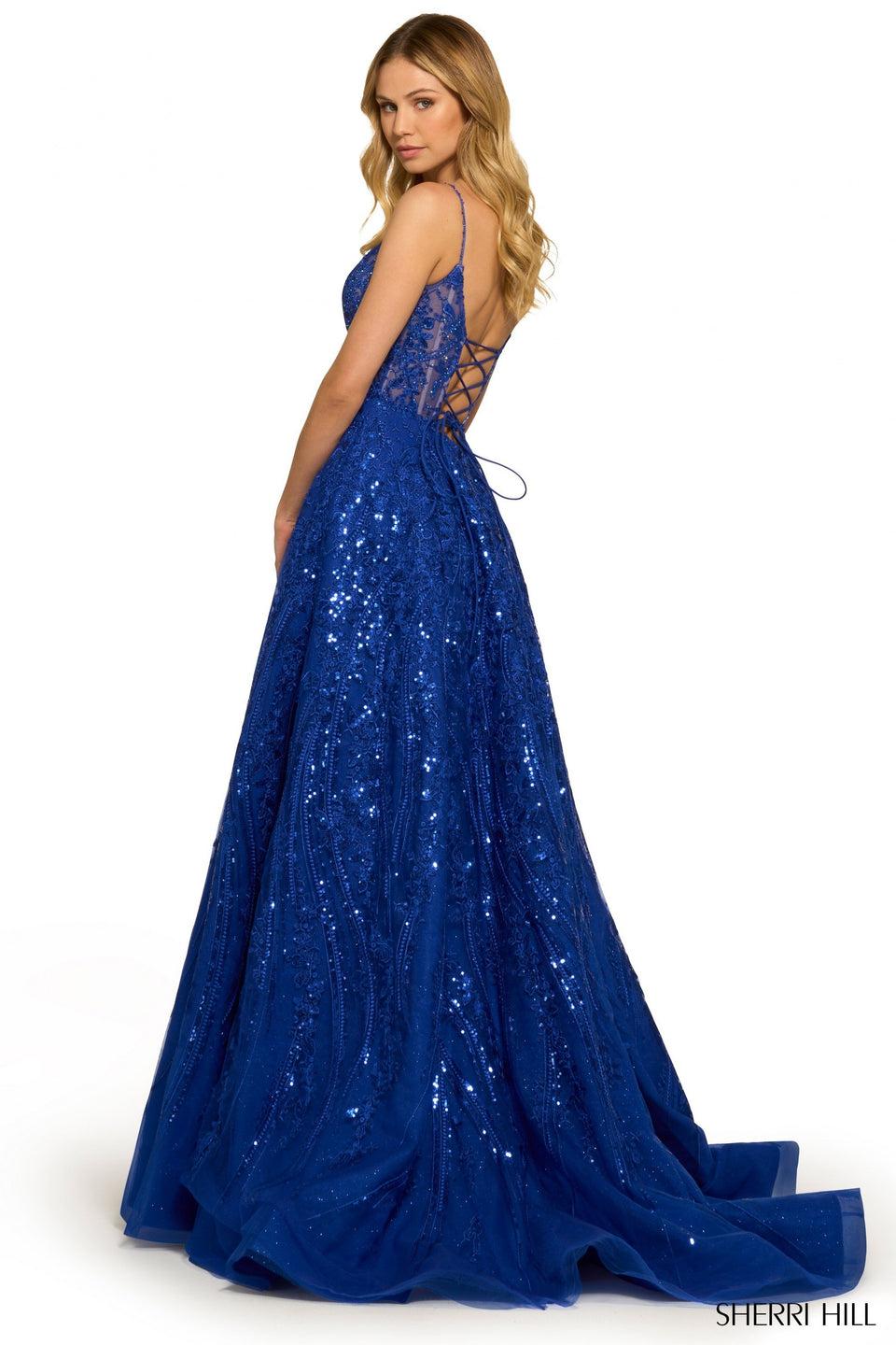 Sherri Hill Sequin Lace Ballgown With Lace Up Back And Slit