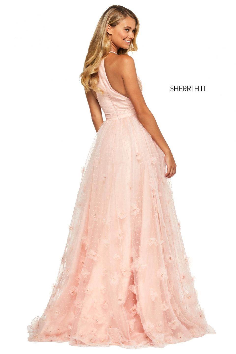 Sherri Hill Sequin Lace Fitted Dress With High Cut Halter Style Neckline
