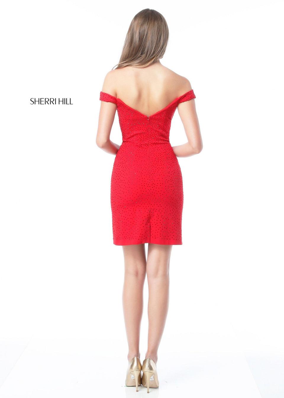 Sherri Hill Sequin Stretch Scuba Cocktail With Off Shoulder Bodice