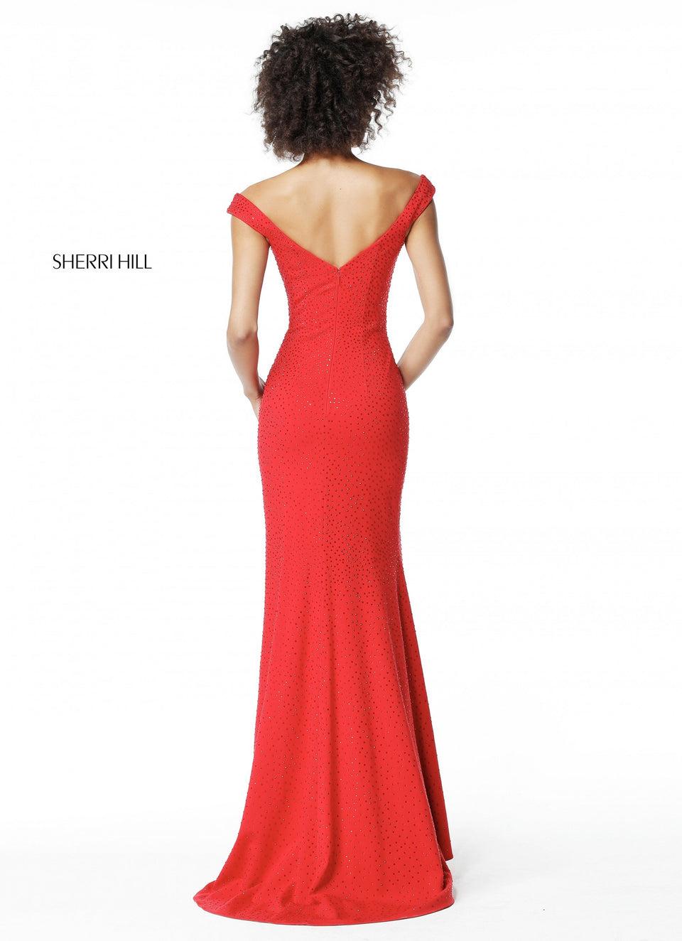 Sherri Hill Sequin Stretch Scuba With Sweetheart Off Shoulder Bodice