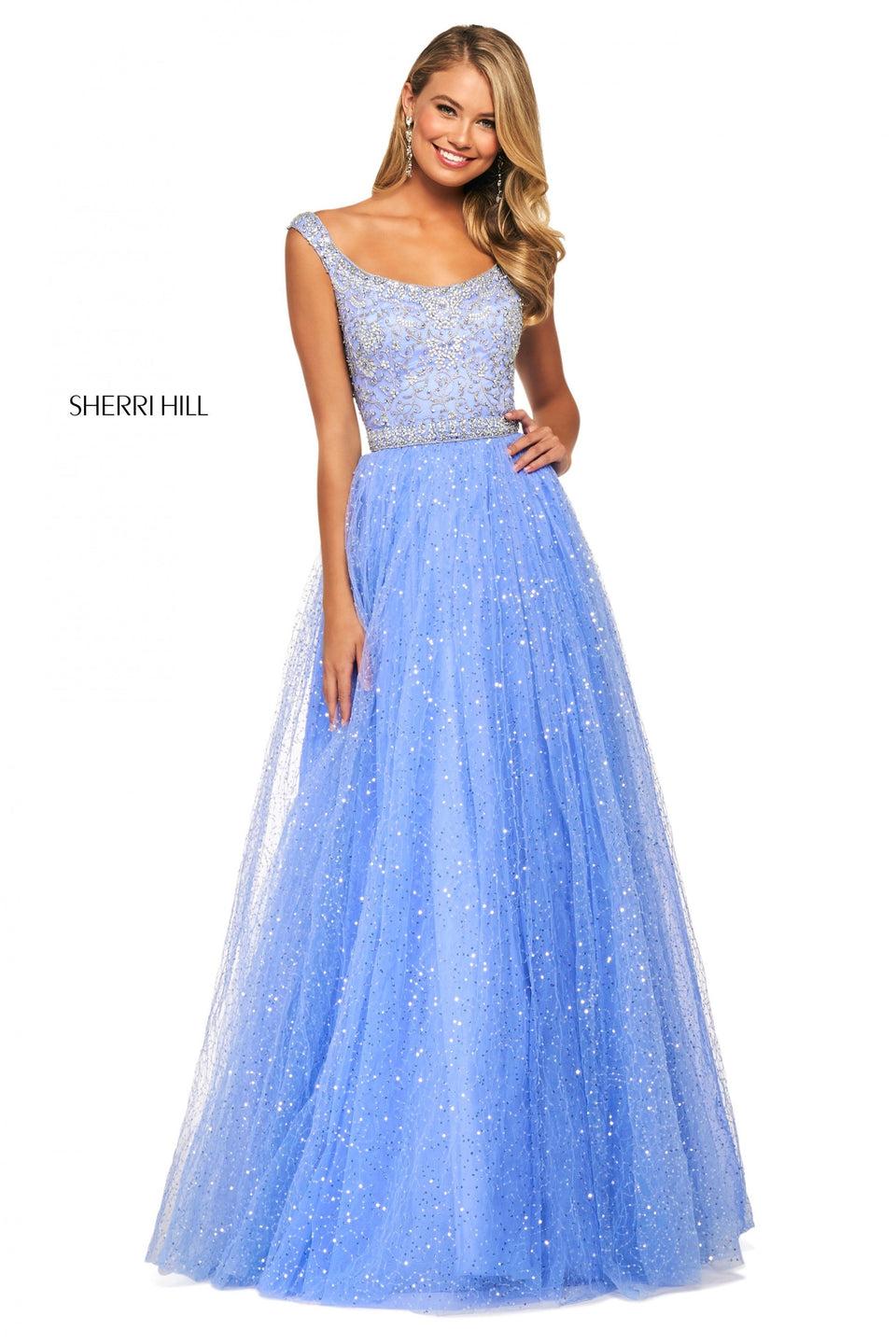 sherri hill Sequin tulle A-line skirt with beaded bodice