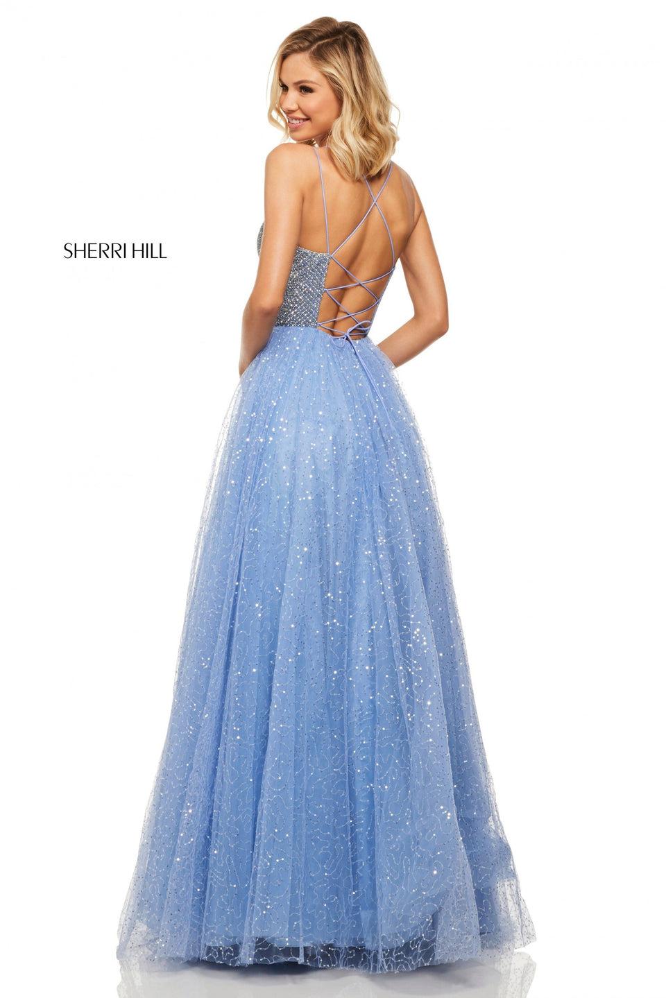 Sherri Hill Sequin Tulle A-line With Jewel Encrusted Bodice And Lace Up Back