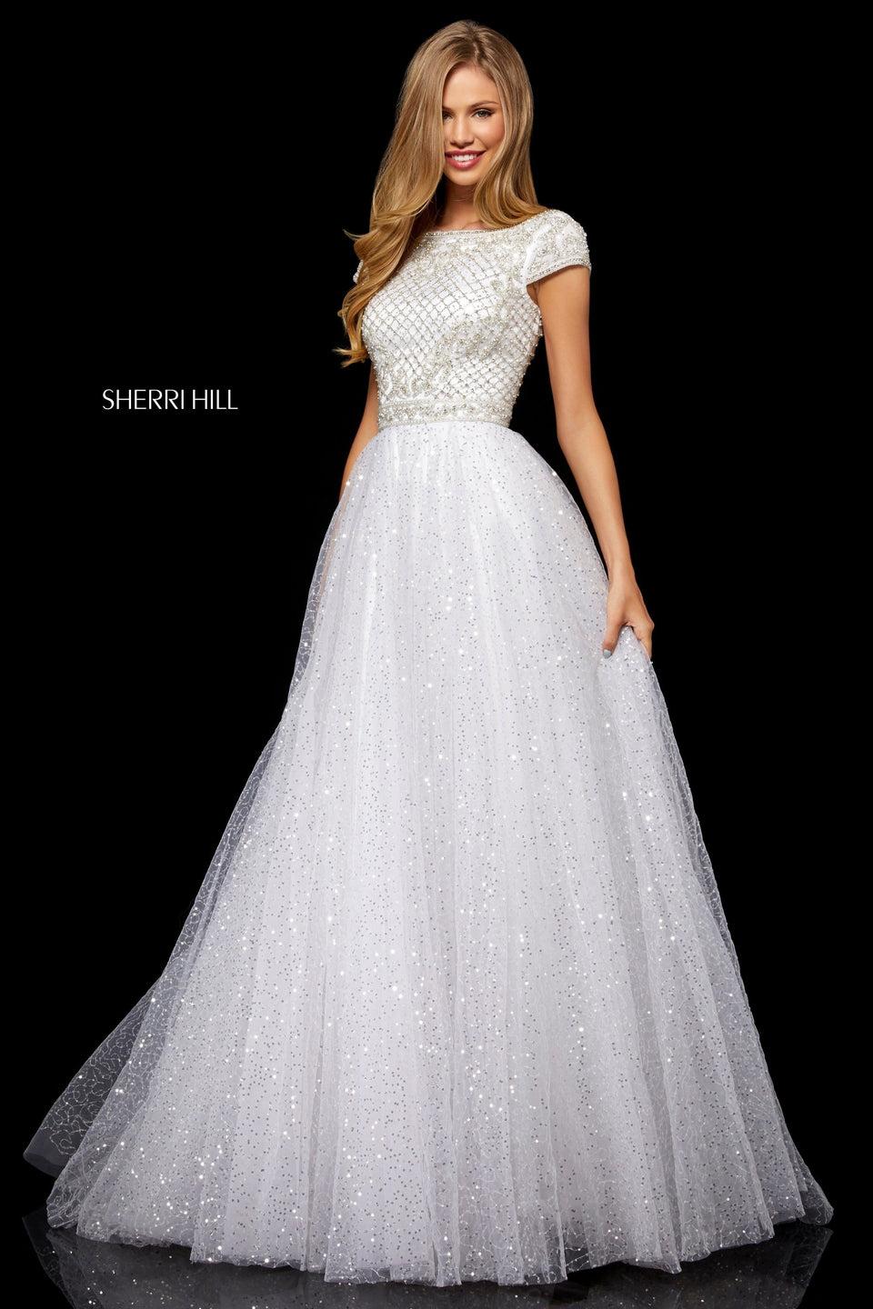 Sherri Hill Sequin Tulle Ball Gown With Beaded Cap Sleeve Bodice