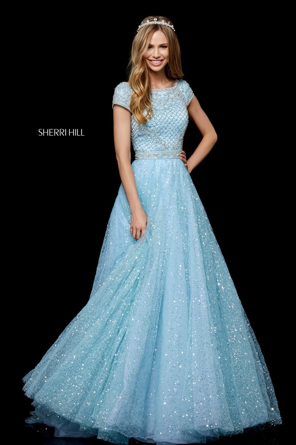 Sherri Hill Sequin Tulle Ball Gown With Beaded Cap Sleeve Bodice