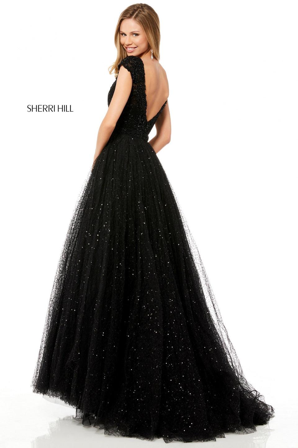 Sherri Hill Sequin Tulle Ball Gown With Beaded Cap Sleeve Bodice