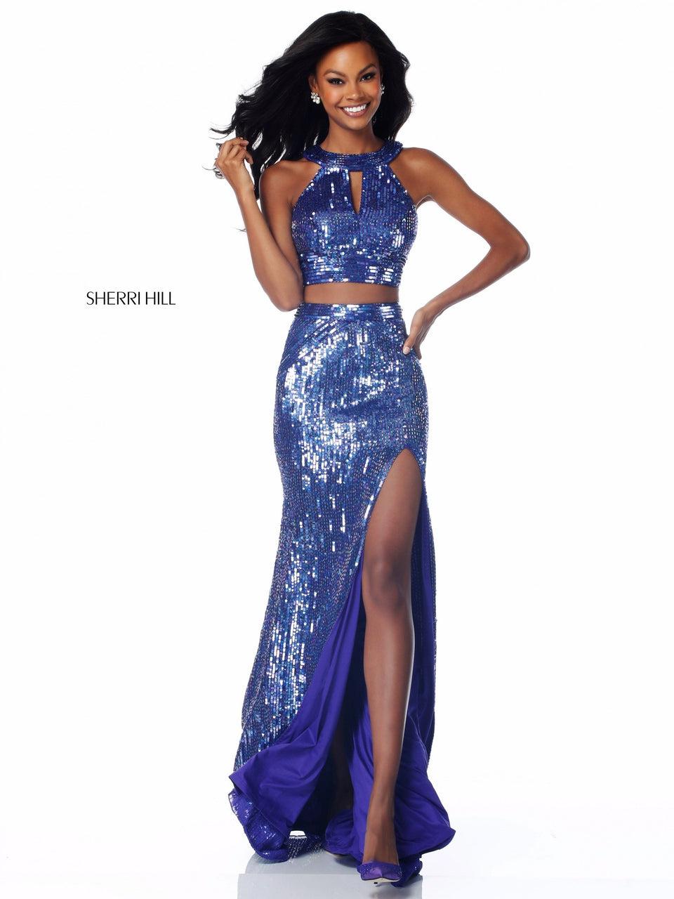 Sherri Hill Sequin Two Piece With Keyhole Bodice And Slit Skirt