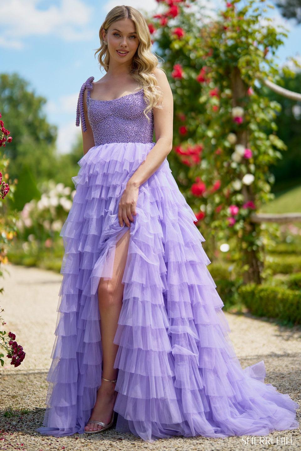 Sherri Hill Beaded Bodice With Tulle Ruffle Skirt