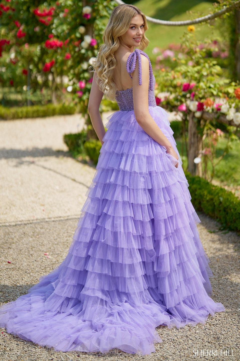 Sherri Hill Beaded Bodice With Tulle Ruffle Skirt