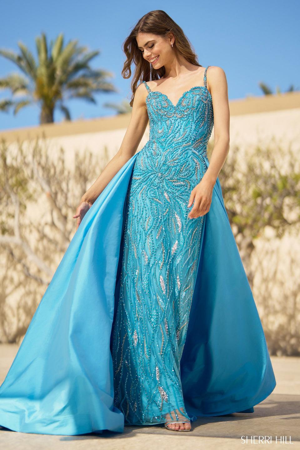 sherri hill Beaded gown with taffeta overskirt
