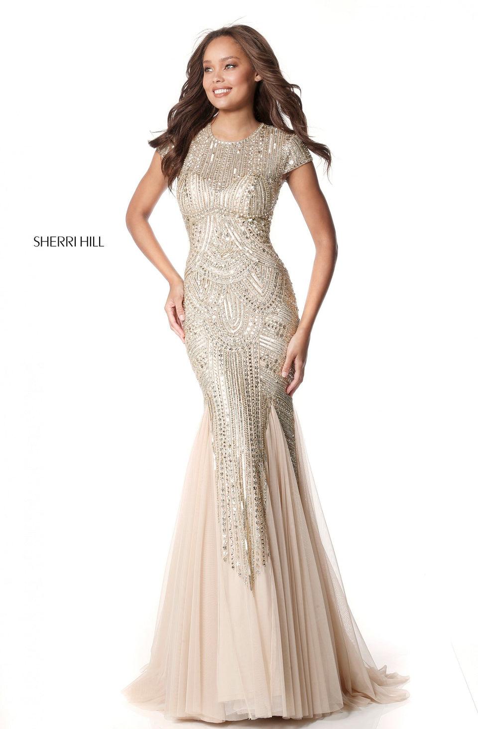 Sherri Hill Beaded Mermaid Gown With Chiffon Skirt