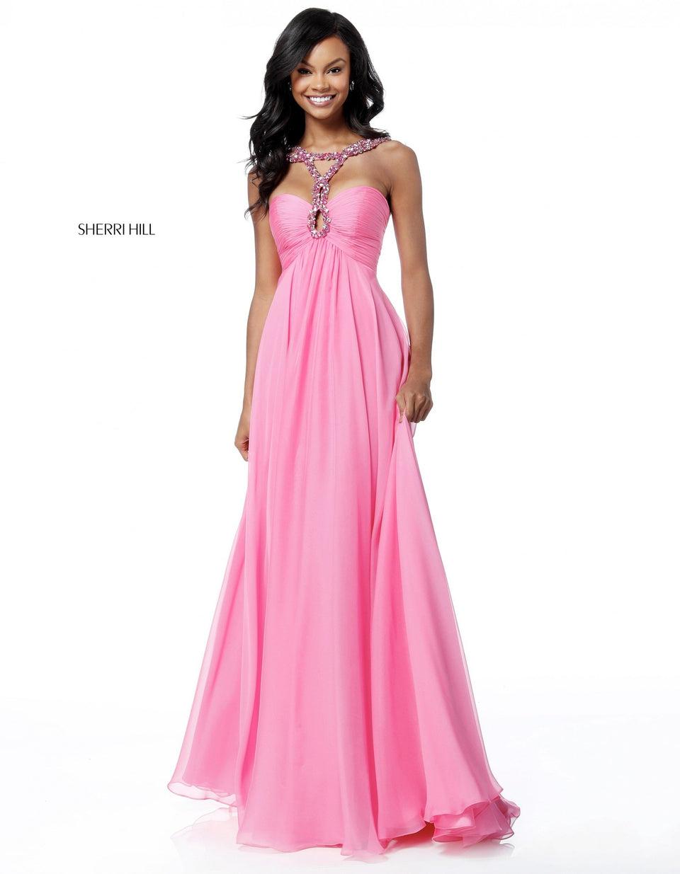 Sherri Hill Chiffon Gown With Beaded Neck Straps