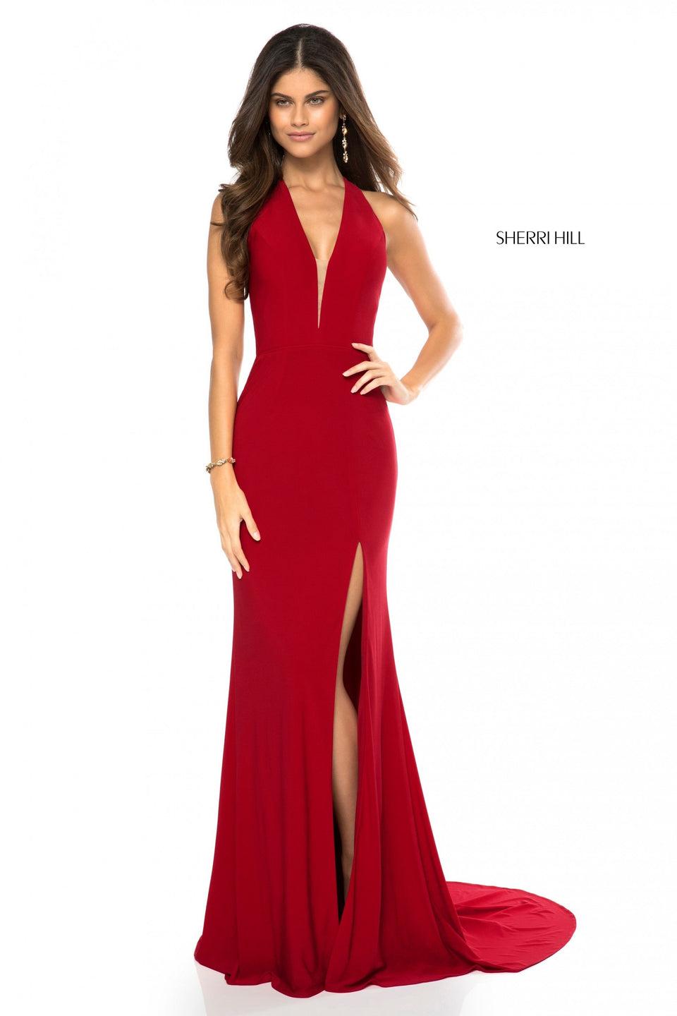 Sherri Hill Deep V Jersey Gown With Slit Skirt