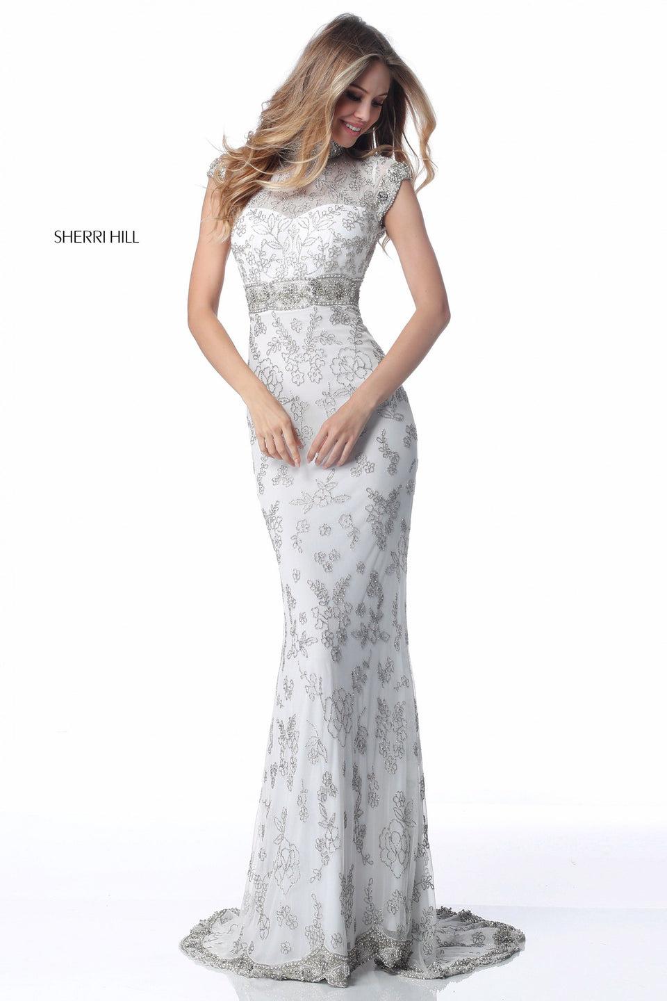 sherri hill Fitted beaded gown with open back