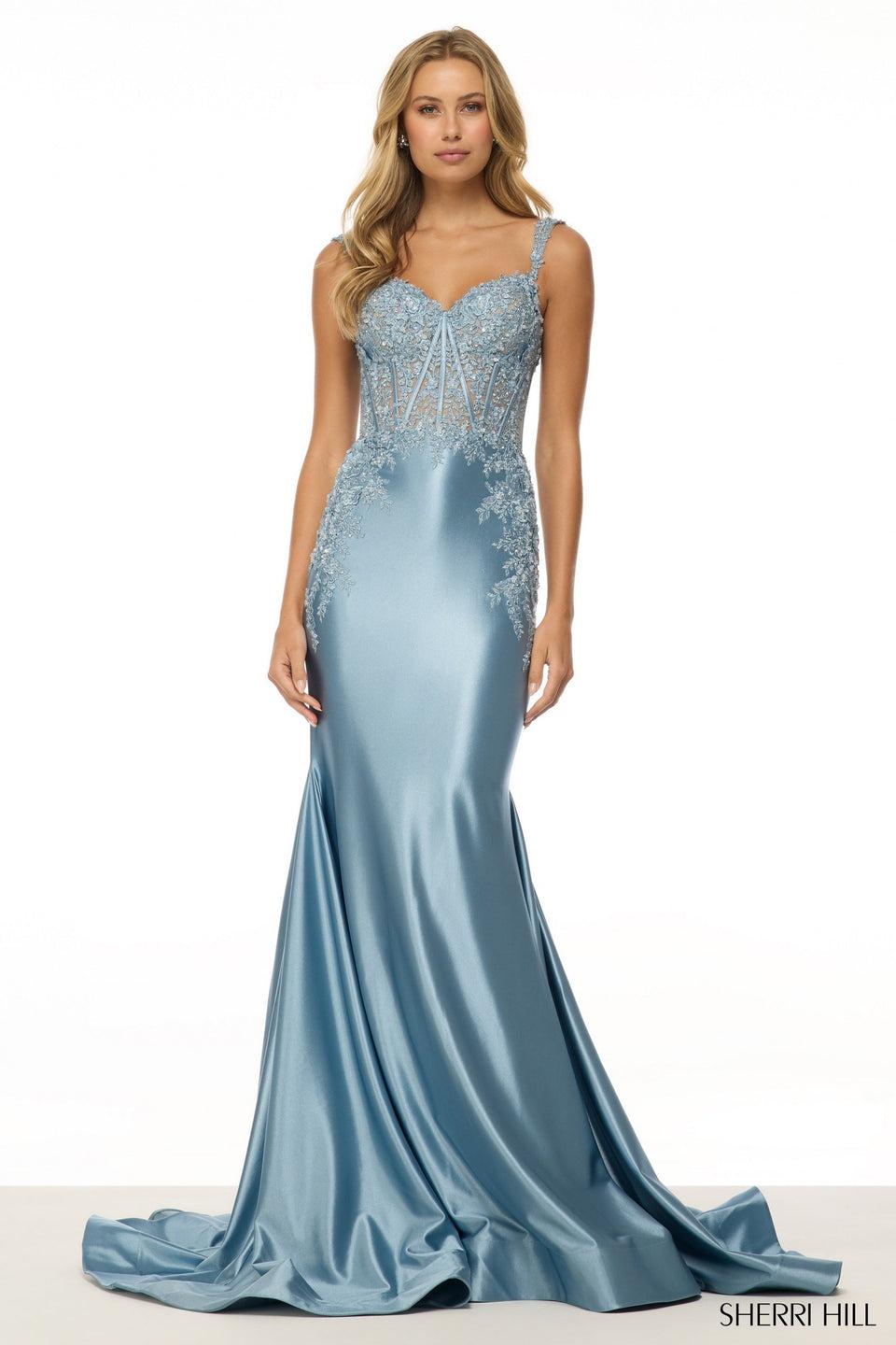 sherri hill Fitted gown with lace corset bodice