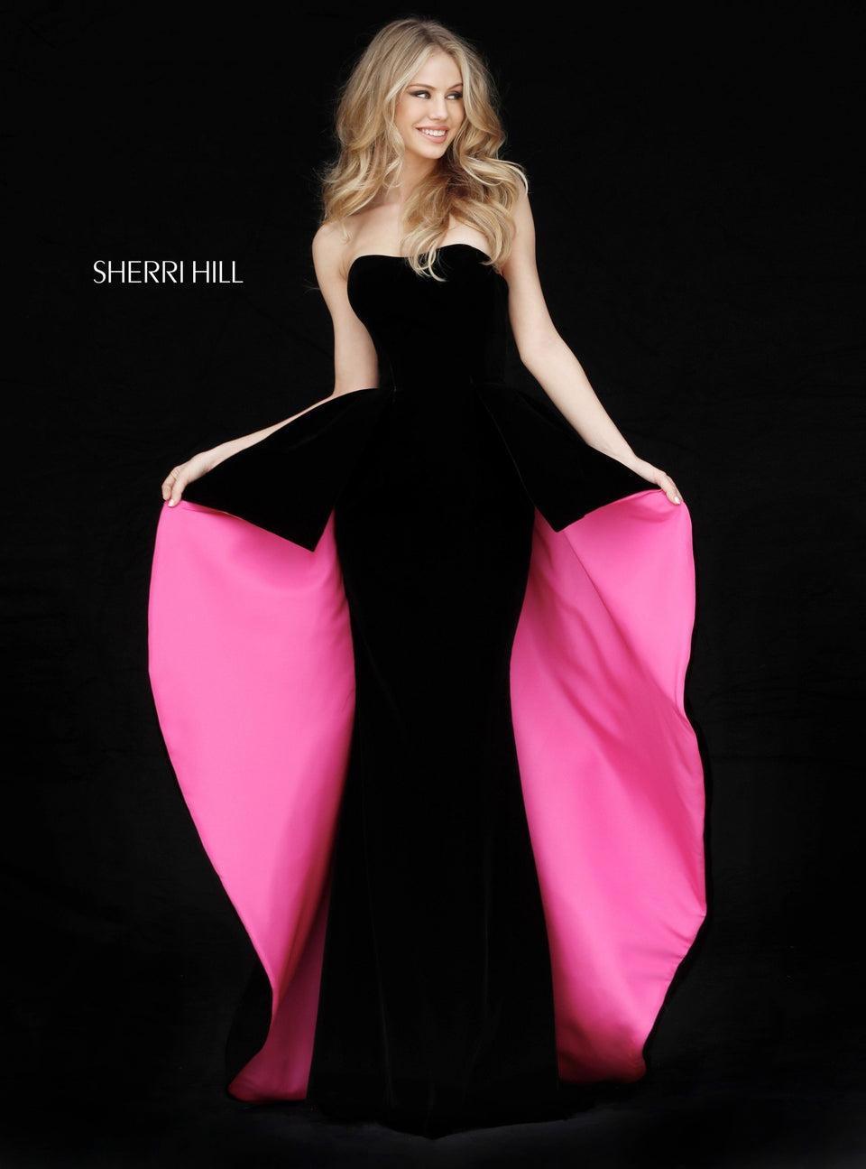 sherri hill Fitted velvet gown with overskirt