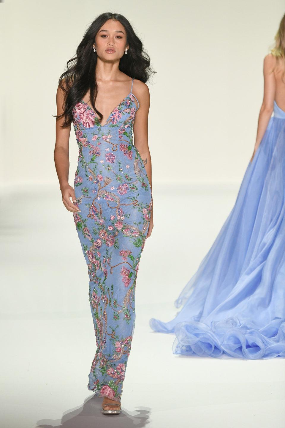 Sherri Hill Floral Beaded Gown With Lace Up Back