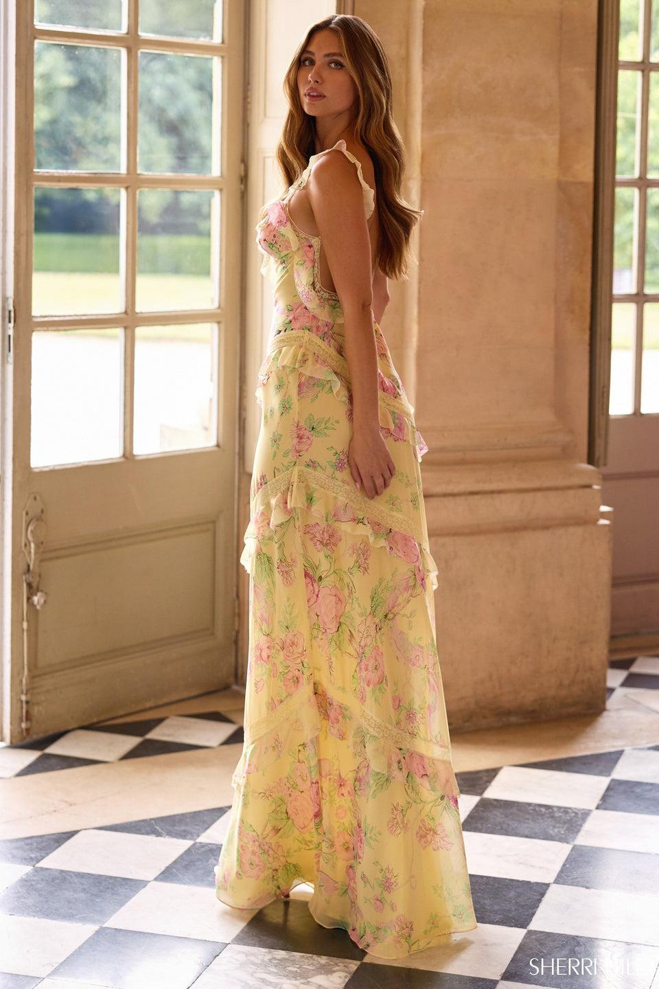 Sherri Hill Floral Gown With Lace Details