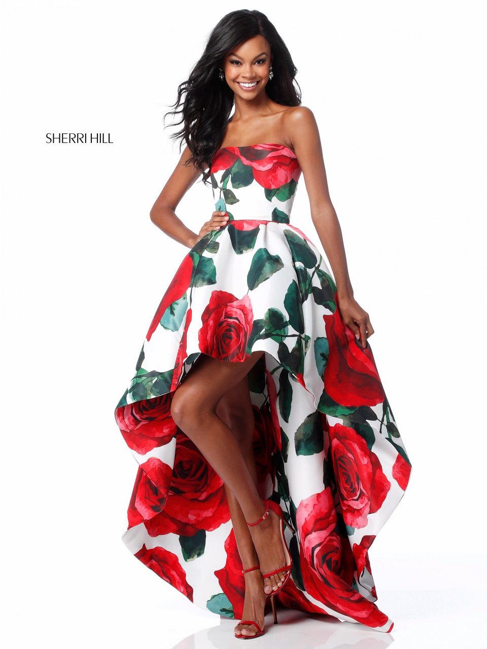 sherri hill Floral high-low with strapless bodice