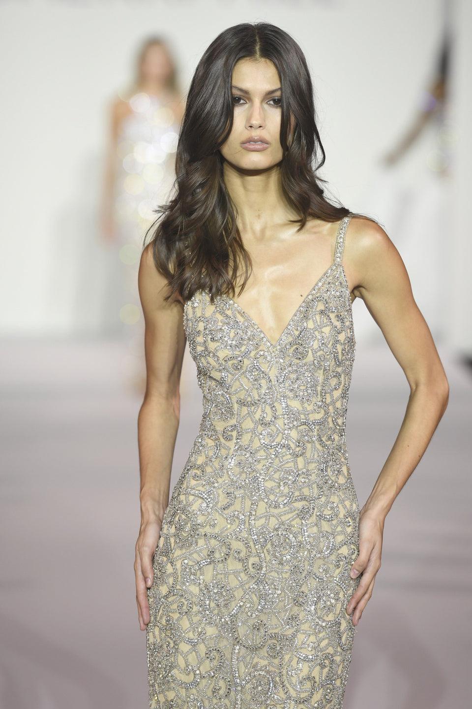 sherri hill Fully beaded gown with deep V neckline