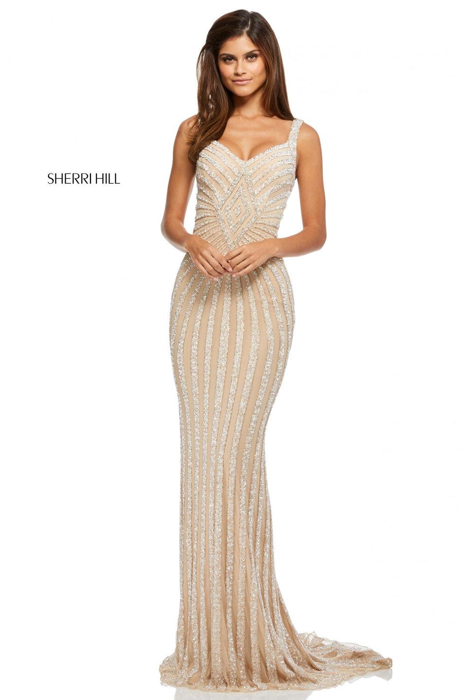 sherri hill Fully beaded gown with lace up back