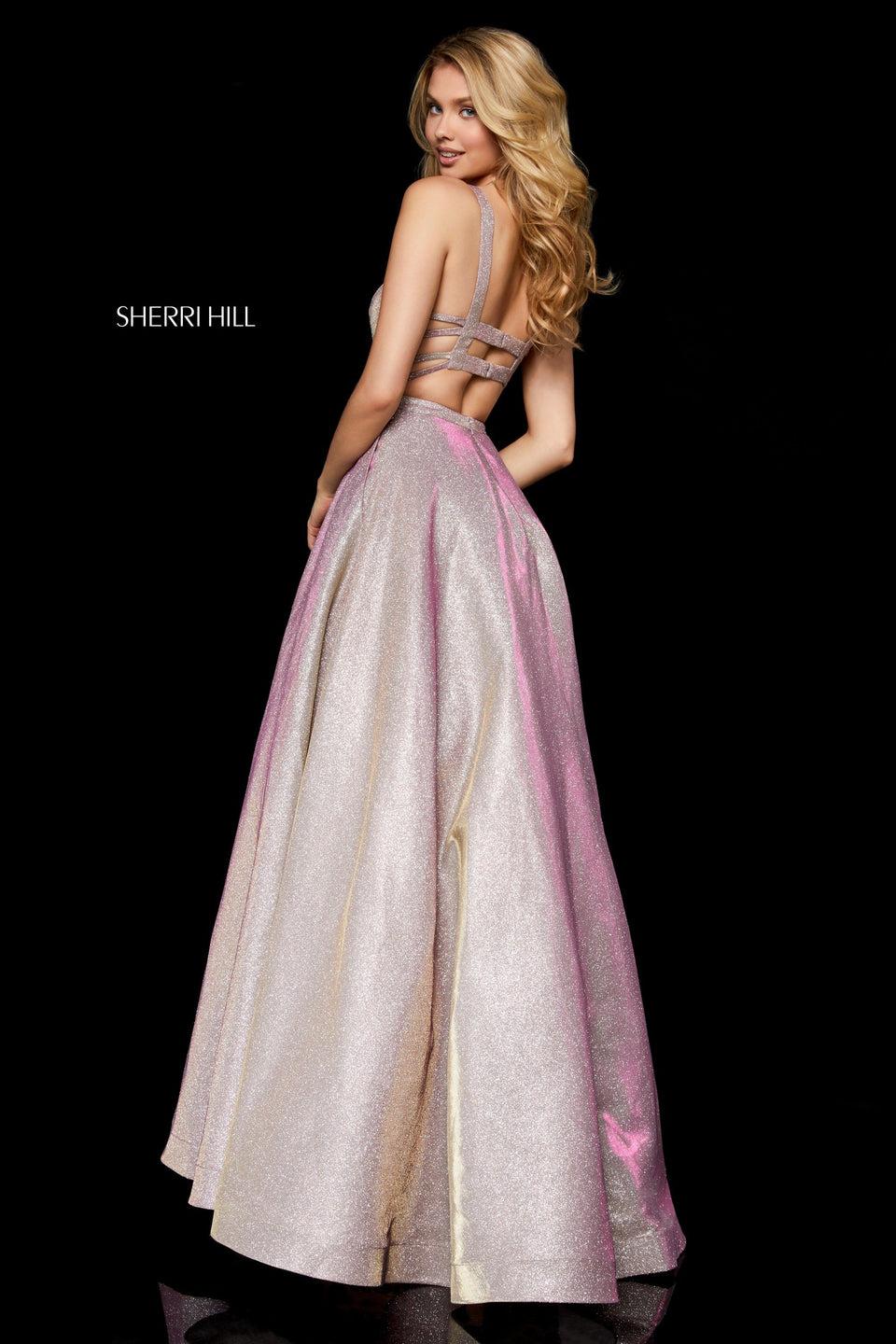 Sherri Hill Glitter A-line Gown With Cut Out Back