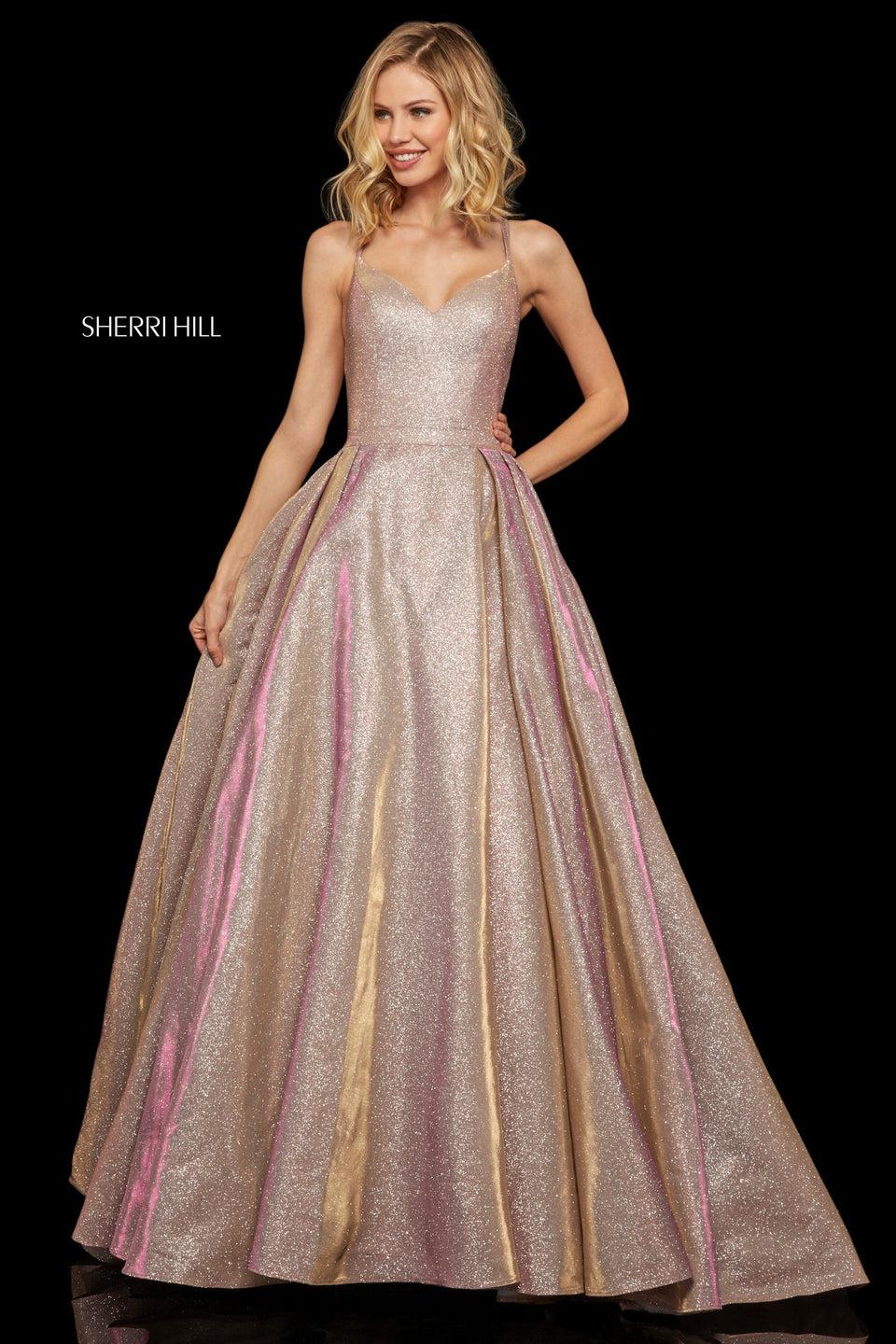 Sherri Hill Glitter Ball Gown With A Strappy Back