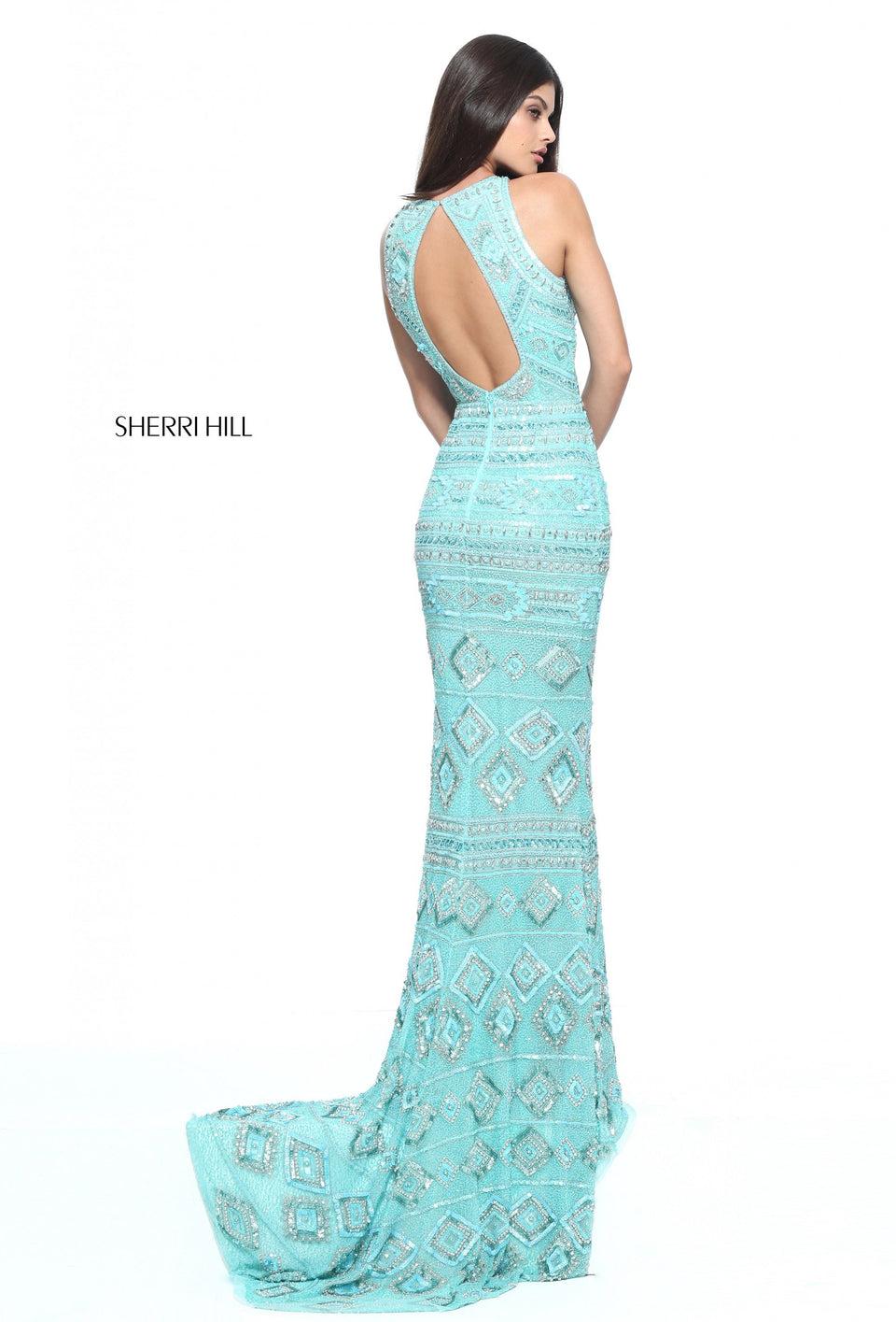 Sherri Hill High Neck Pattern Beaded Column Gown