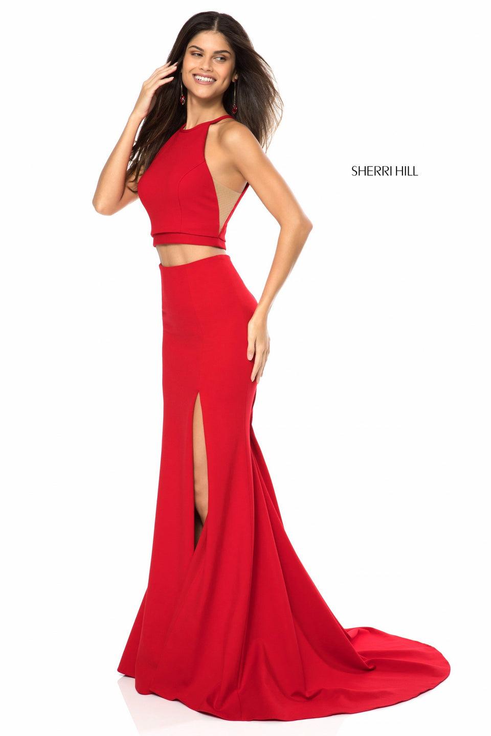 sherri hill Jersey two piece with slit skirt