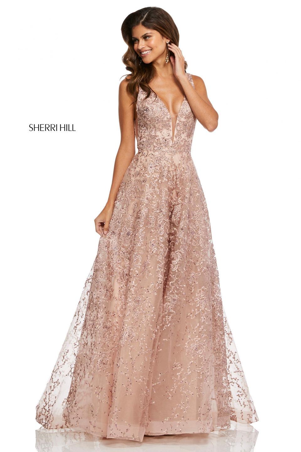 sherri hill Lace ball gown with a V-neck bodice