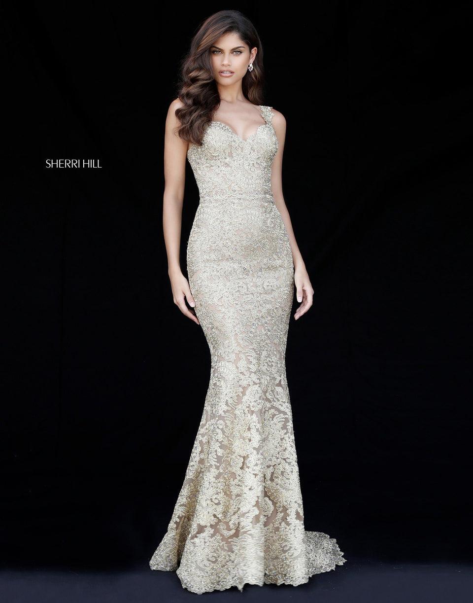 Sherri Hill Lace Mermaid With V Neck Bodice