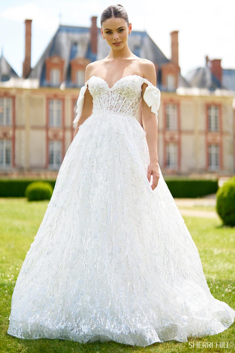 sherri hill Off the shoulder sequin lace ballgown