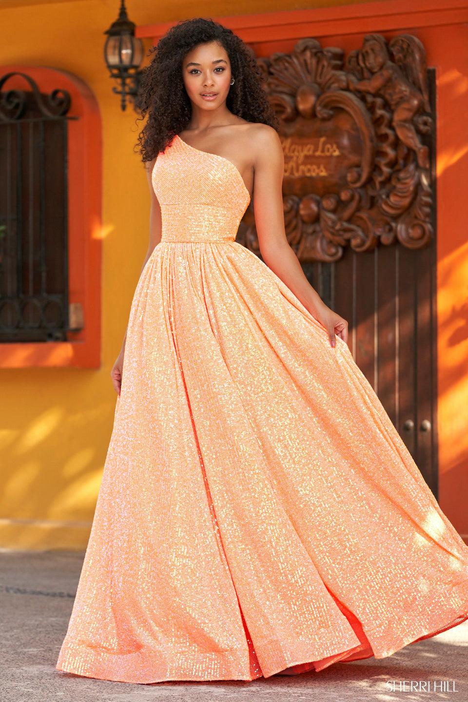 sherri hill One shoulder machine sequin ballgown