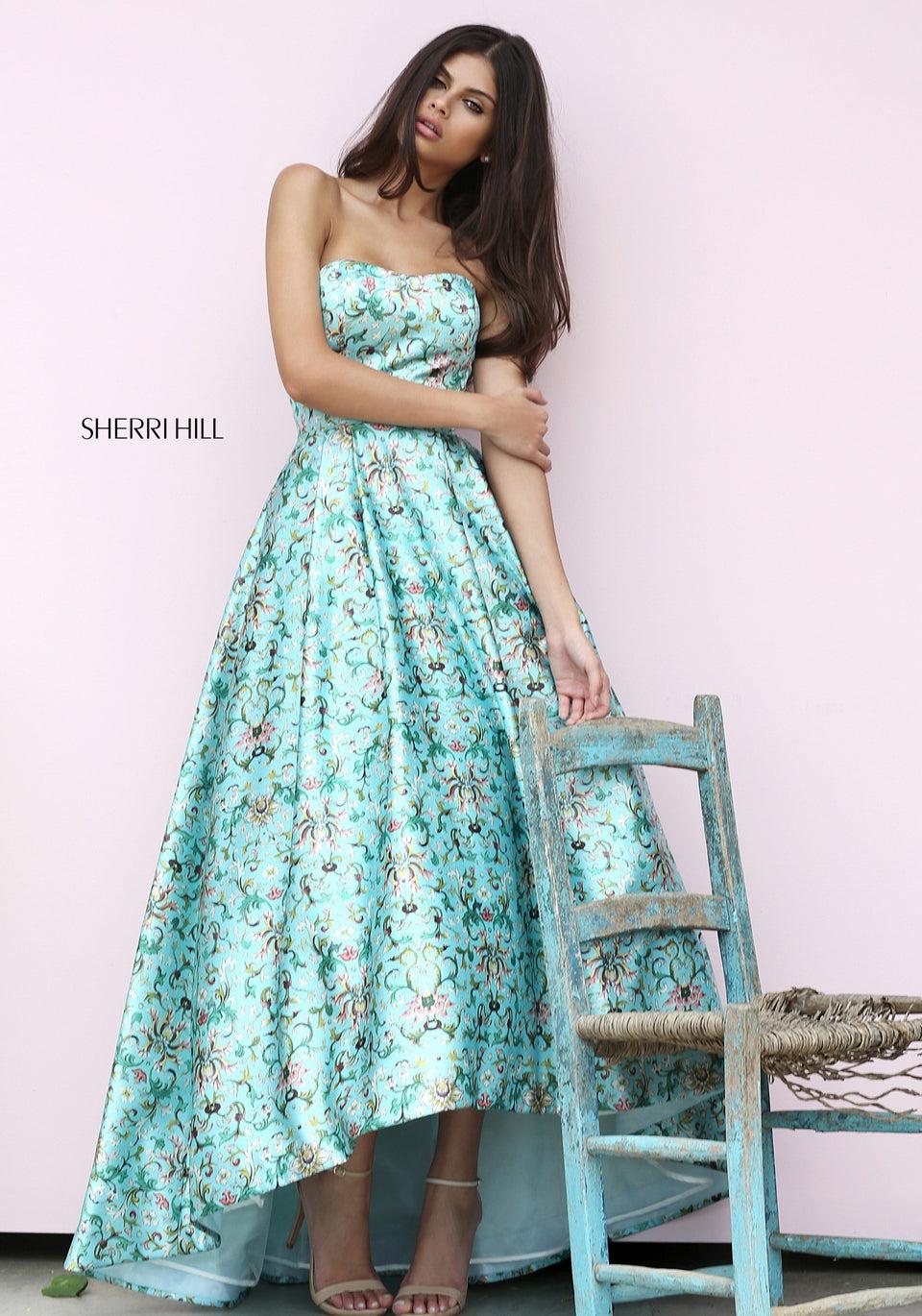 Sherri Hill Printed Strapless Audrey Length Gown