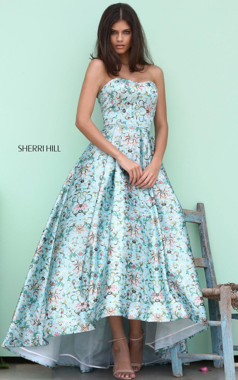 sherri hill Printed strapless Audrey length gown