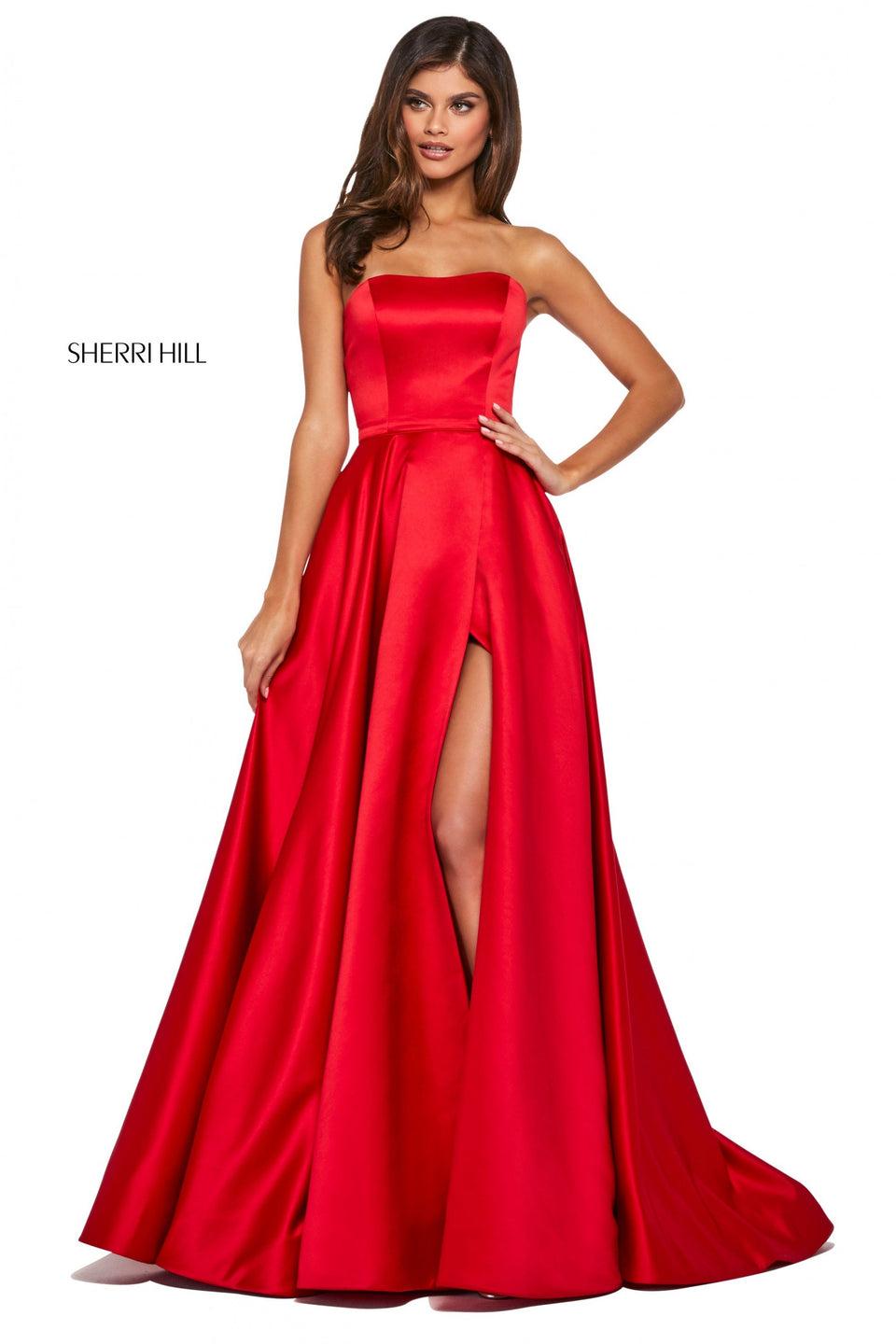 Sherri Hill Satin A-line With Strapless Neckline