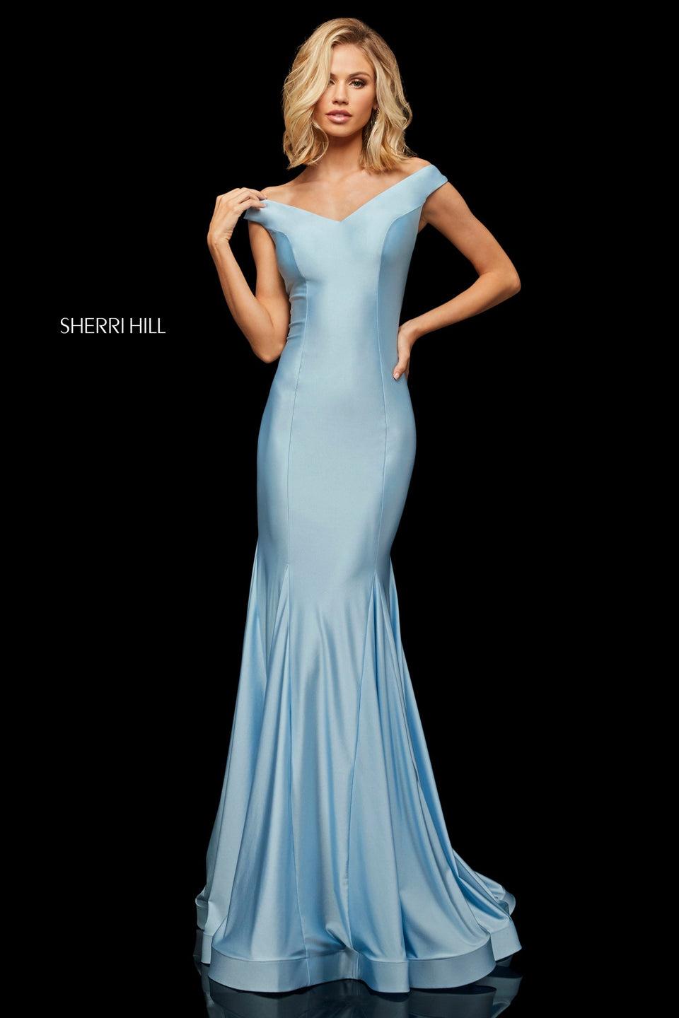 sherri hill Satin off-the-shoulder fit-and-flare