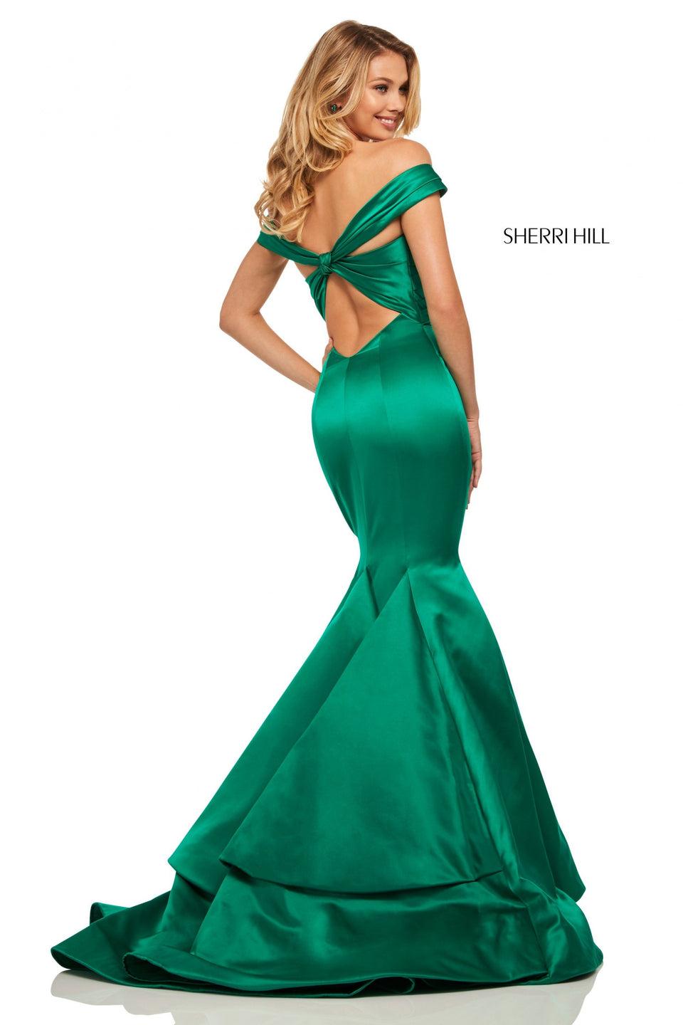 sherri hill Satin off the shoulder mermaid