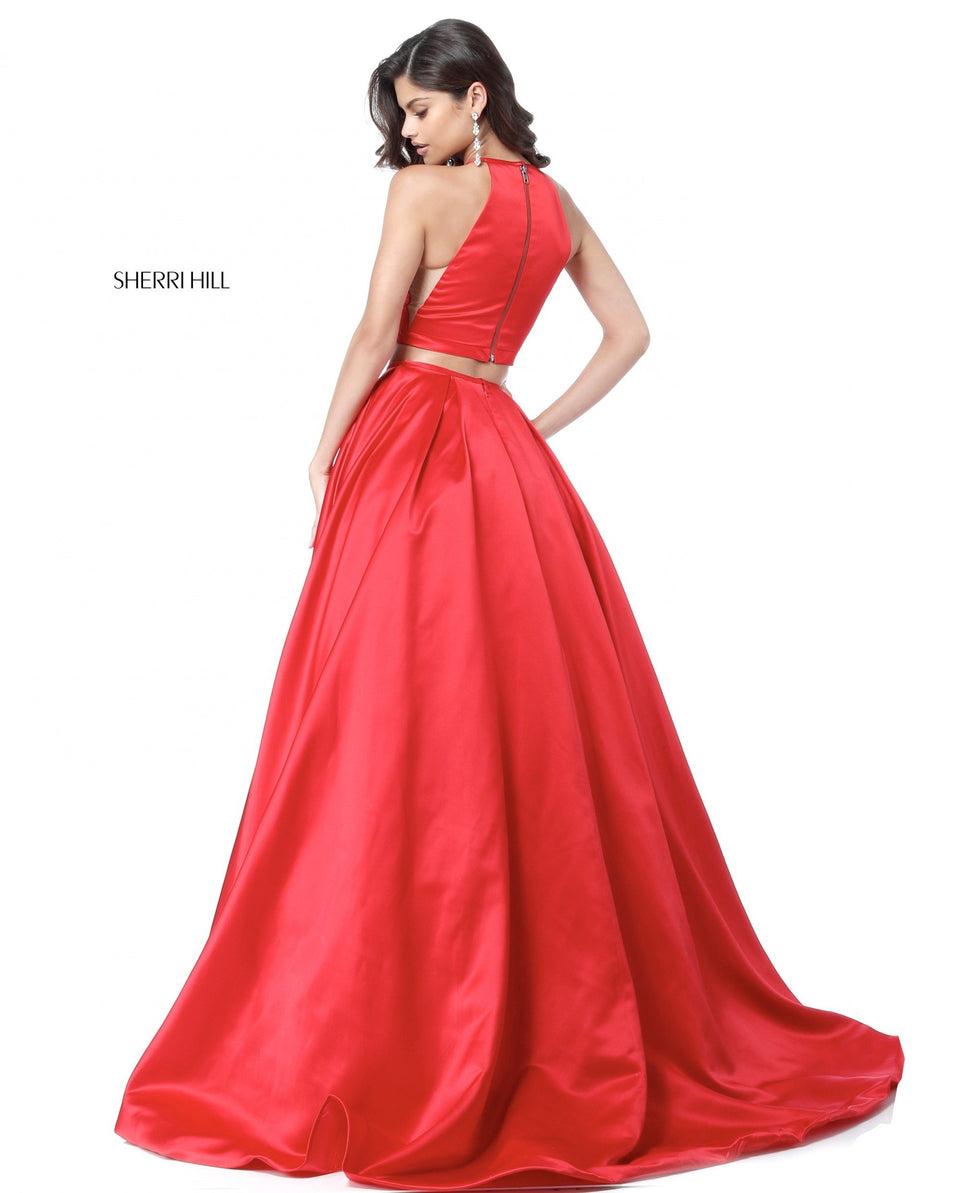 Sherri Hill Satin Two Piece Ball Gown With Pockets