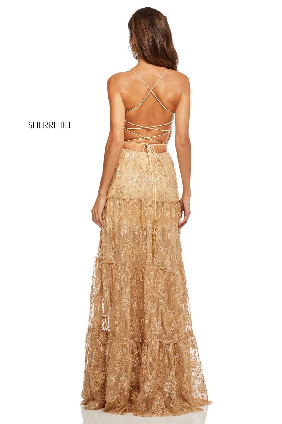Sherri Hill Sequin Lace A-line With Lace Up Back