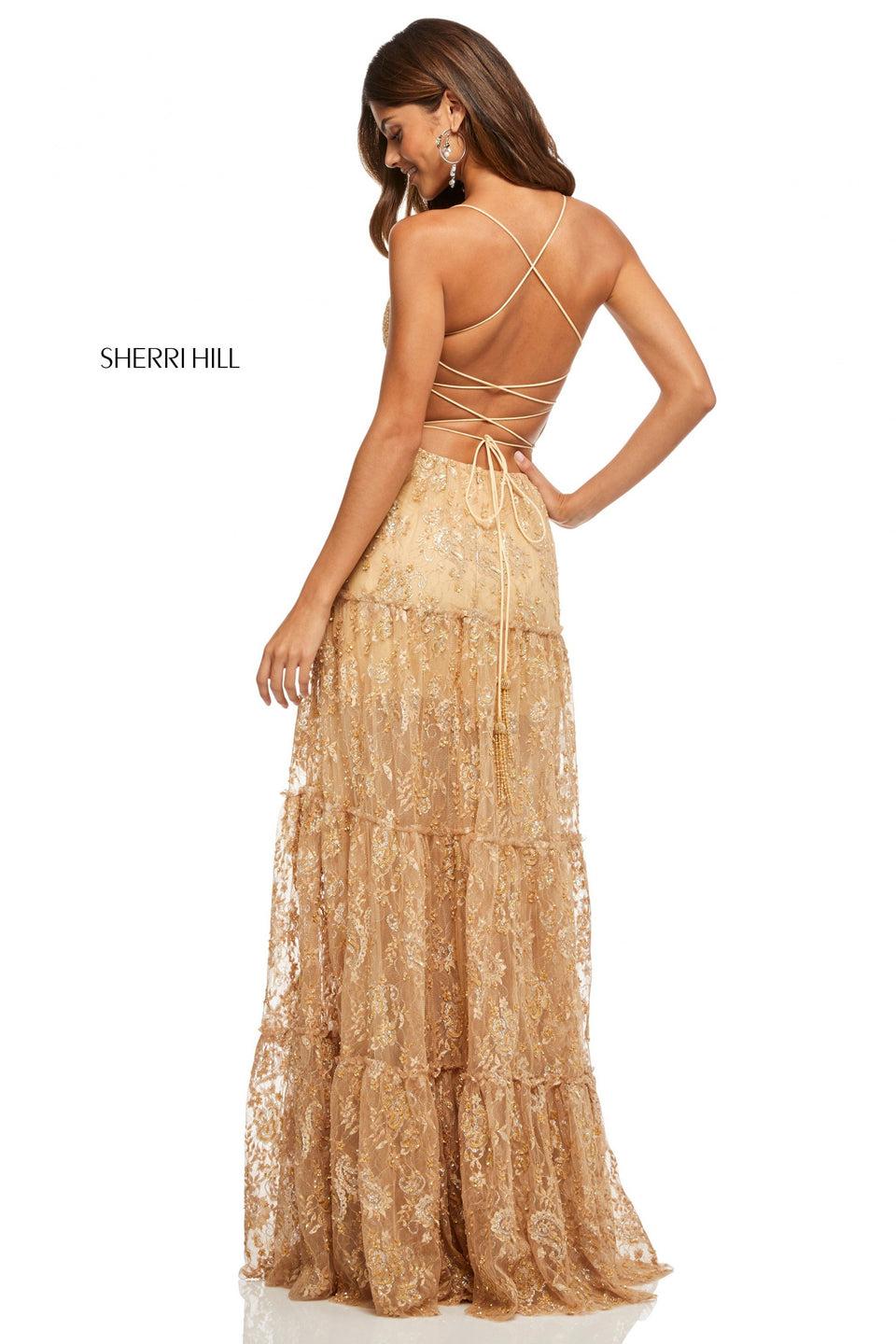 Sherri Hill Sequin Lace A-line With Lace Up Back