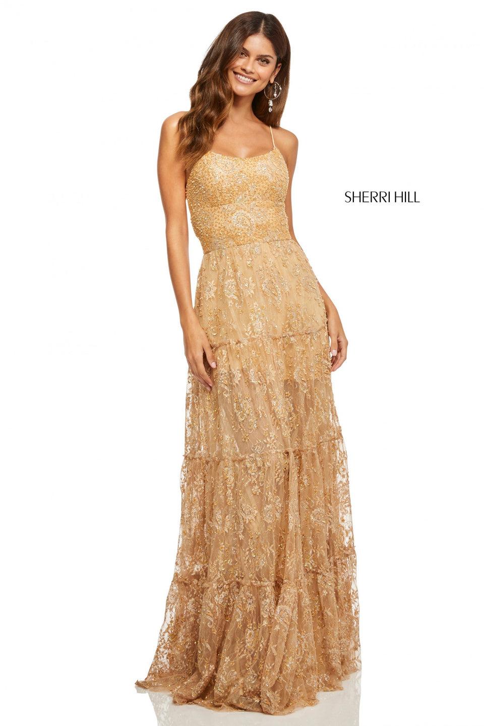 sherri hill Sequin lace A-line with lace up back