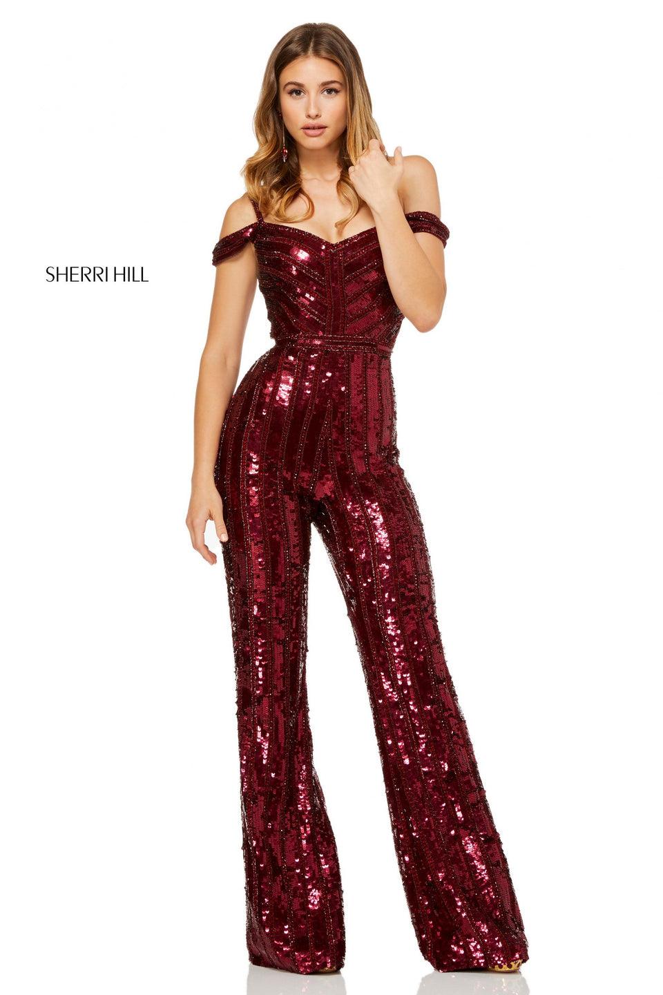 sherri hill Sequin off-the-shoulder jumpsuit