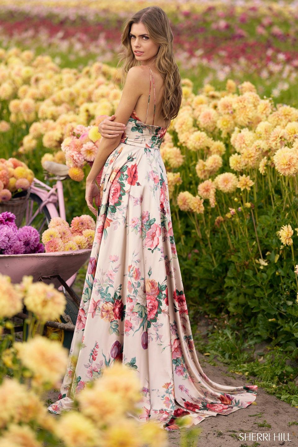 Sherri Hill Silk Gown With High Skirt Slit