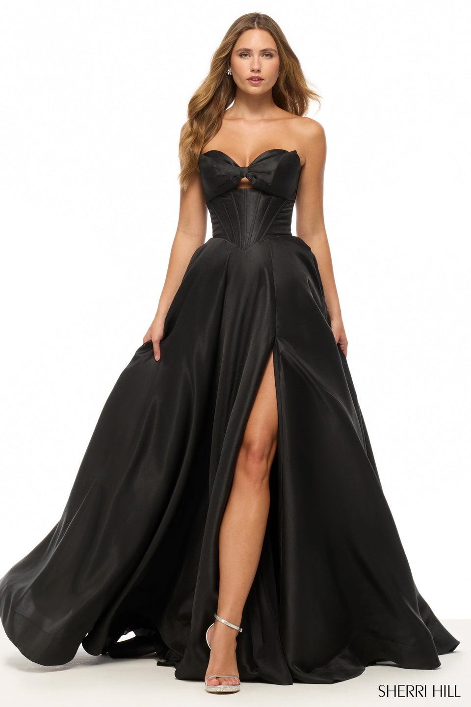 sherri hill Strapless A-line gown with skirt slit