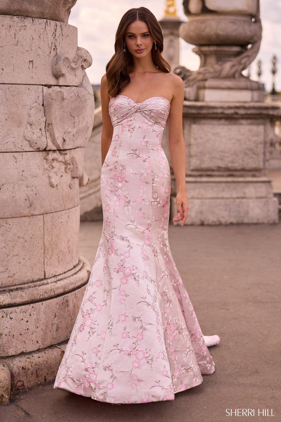sherri hill Strapless brocade gown