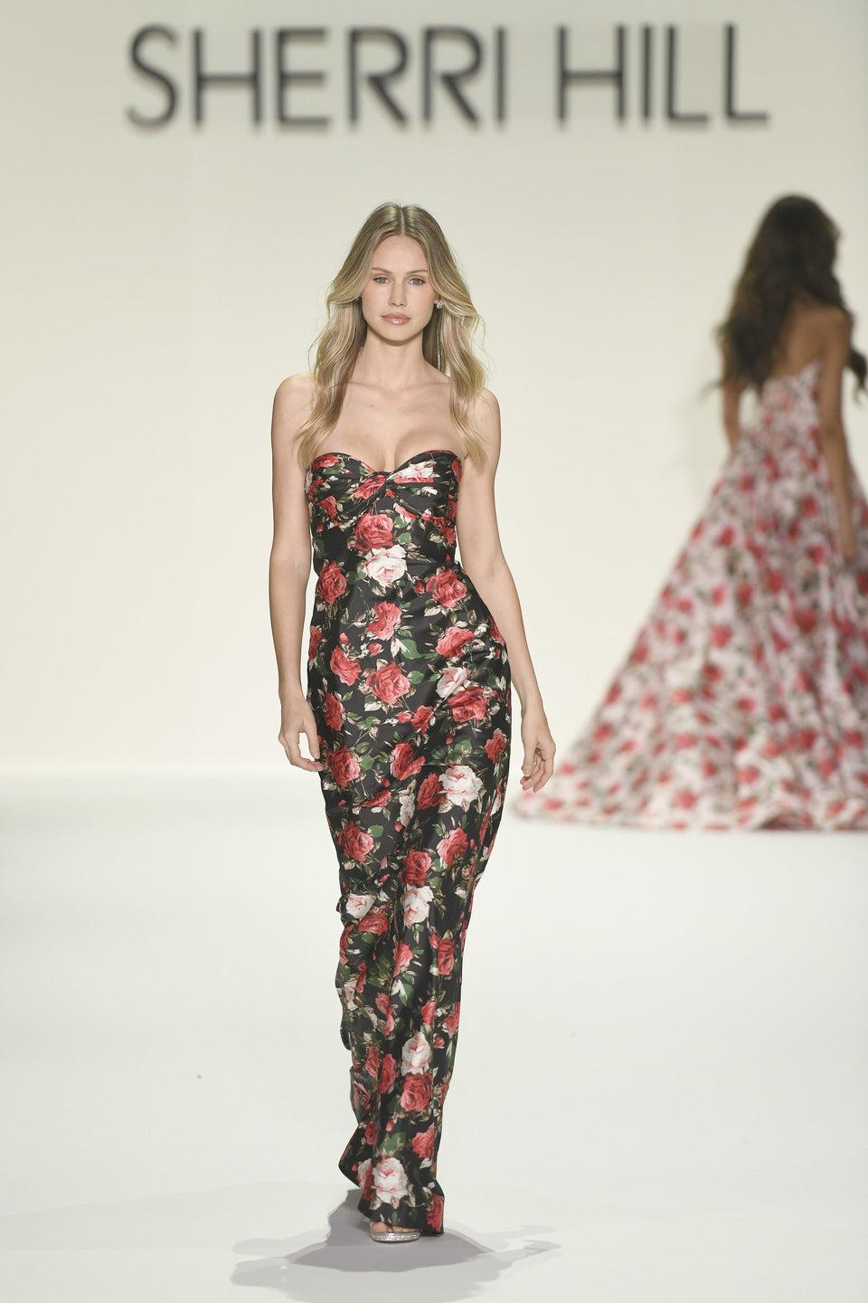 sherri hill Strapless fitted floral gown