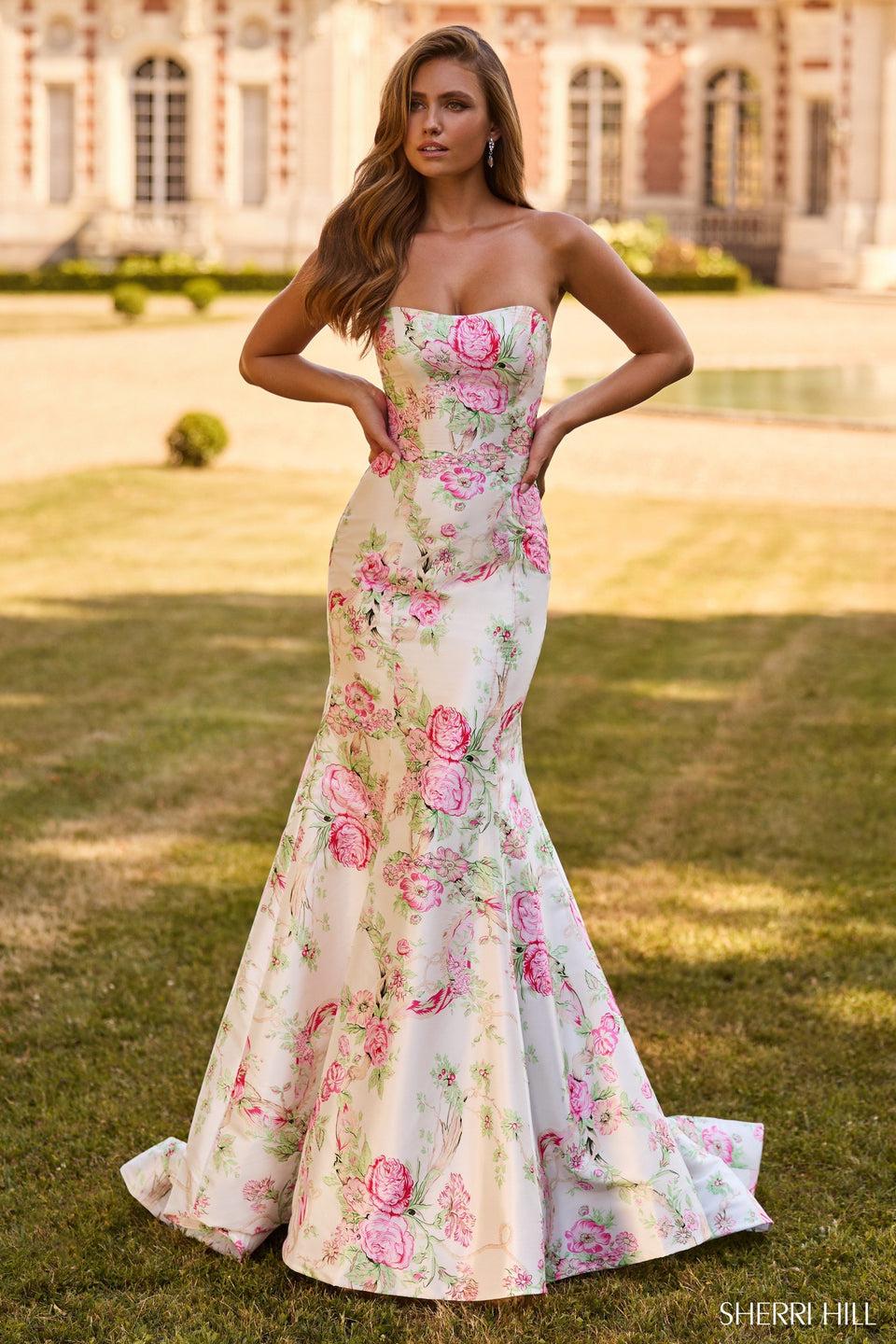 sherri hill Strapless floral gown sherri hill Strapless floral gown