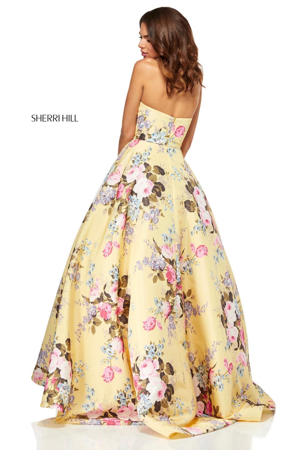 Sherri Hill Strapless Floral Print Ball Gown